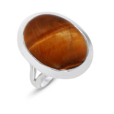 Bague Argent 925 Oeil de tigre Cabochon Ovale 20x15mm