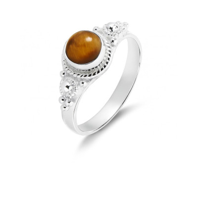 Bague Argent 925 Oeil de tigre Cabochon Rond 6mm