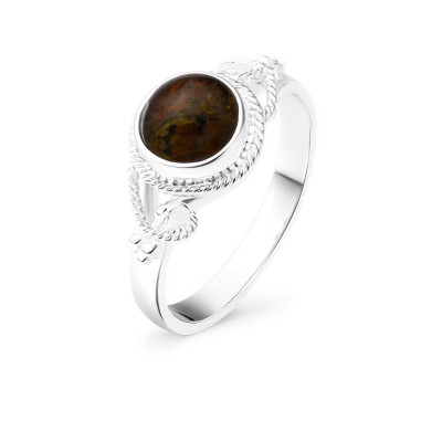 Bague Argent 925 Oeil de tigre Cabochon Rond 7mm