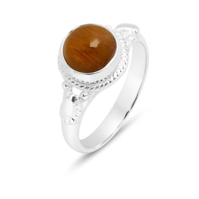 Bague Argent 925 Oeil de tigre Cabochon Rond 8mm