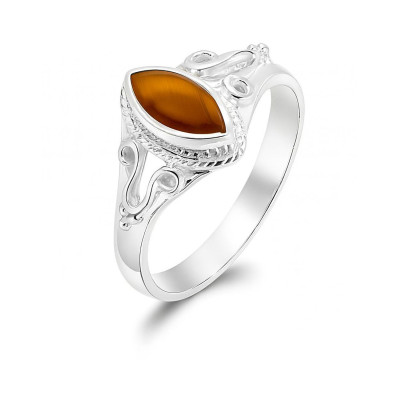 Bague Argent 925 Oeil de tigre Navette 8x4mm