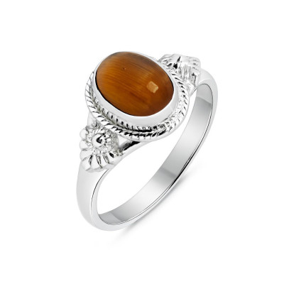 Bague Argent 925 Oeil de tigre Ovale 8x6mm