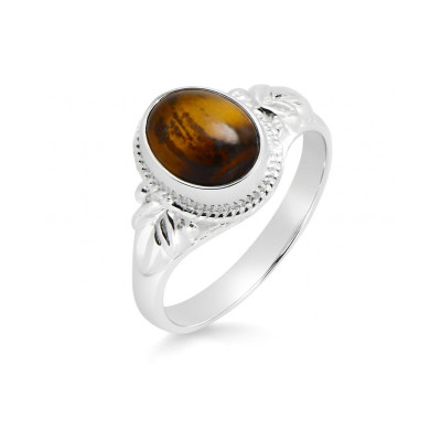Bague Argent 925 Oeil de tigre Ovale 9x7mm