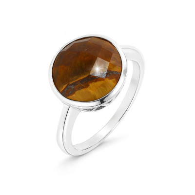 Bague Argent 925 Oeil de Tigre Rond 12mm