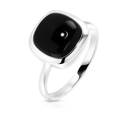 Bague Argent 925 Onyx Cabochon Coussin 10x10mm