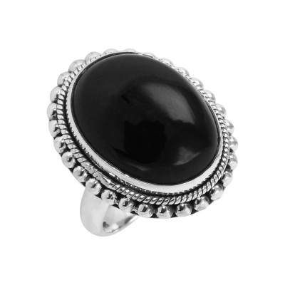 Bague Argent 925 Onyx Cabochon Ovale 20x15mm