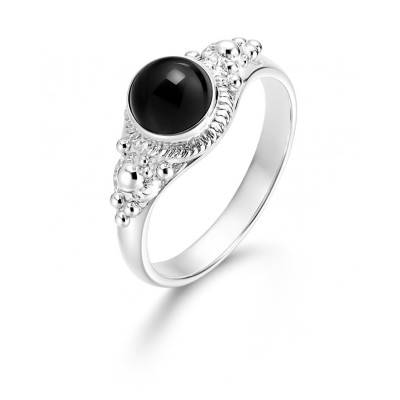 Bague Argent 925 Onyx Cabochon Rond 6mm
