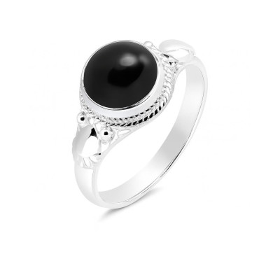 Bague Argent 925 Onyx Cabochon Rond 8mm