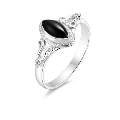 Bague Argent 925 Onyx Navette 8x4mm