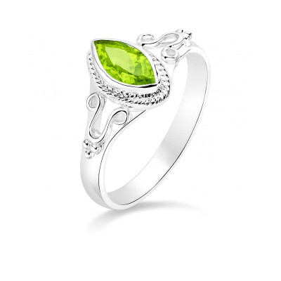 Bague Argent 925 Péridot Navette 8x4mm