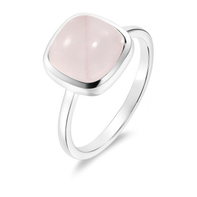 Bague Argent 925 Quartz Rose Cabochon Coussin 10x10mm