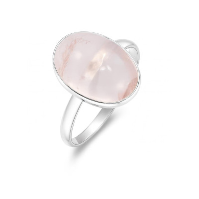 Bague Argent 925 Quartz Rose Cabochon Ovale 14x10mm