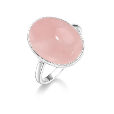 Bague Argent 925 Quartz Rose Cabochon Ovale 16x12mm