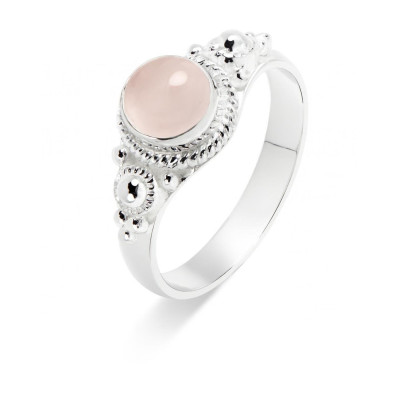 Bague Argent 925 Quartz Rose Cabochon Rond 6mm
