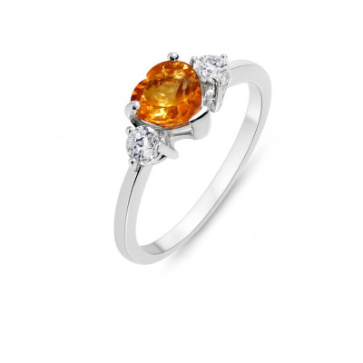 Bague Argent 925 Rhodié Citrine Coeur et Oxydes