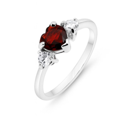 Bague Argent 925 Rhodié Grenat Coeur et Oxydes