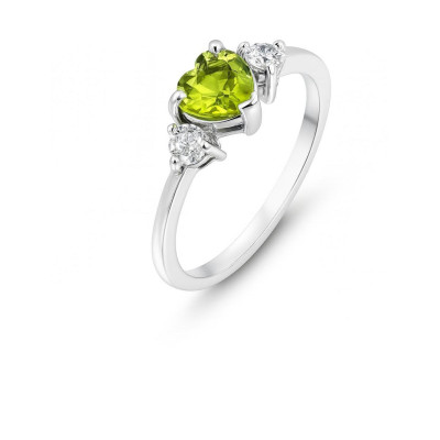 Bague Argent 925 Rhodié Péridot Coeur et Oxydes