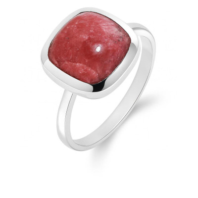 Bague Argent 925 Rhodonite Cabochon Coussin 10x10mm