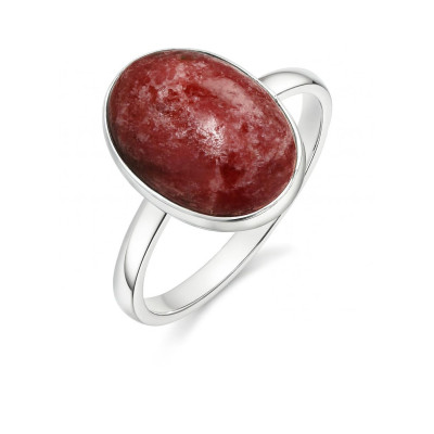 Bague Argent 925 Rhodonite Cabochon Ovale 14x10mm