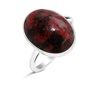 Bague Argent 925 Rhodonite Cabochon Ovale 16x12mm