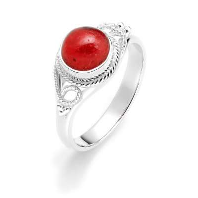 Bague Argent 925 Rhodonite Cabochon Rond 7mm