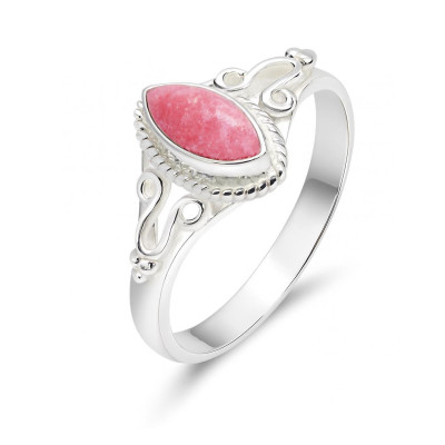 Bague Argent 925 Rhodonite Navette 8x4mm