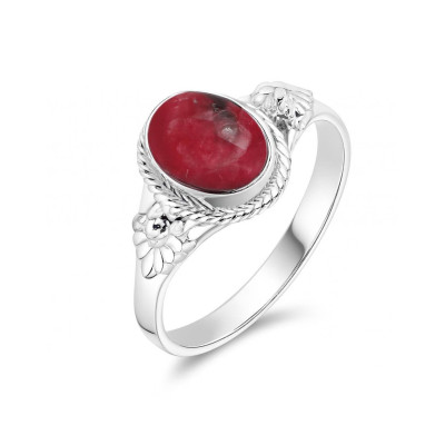 Bague Argent 925 Rhodonite Ovale 8x6mm