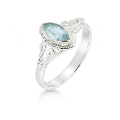 Bague Argent 925 Topaze bleue traitée Navette 8x4mm