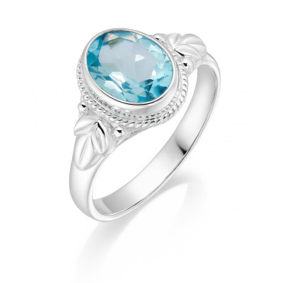 Bague Argent 925 Topaze bleue traitée Ovale 9x7mm
