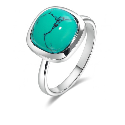 Bague Argent 925 Turquoise Reconstituée Cabochon Coussin 10x10mm