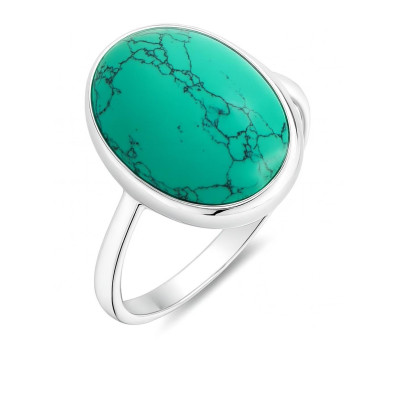 Bague Argent 925 Turquoise Reconstituée Cabochon Ovale 16x12mm