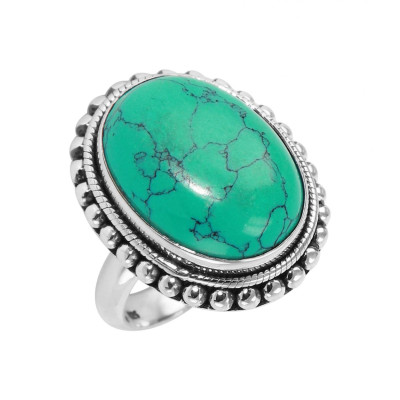 Bague Argent 925 Turquoise Reconstituée Cabochon Ovale 20x15mm