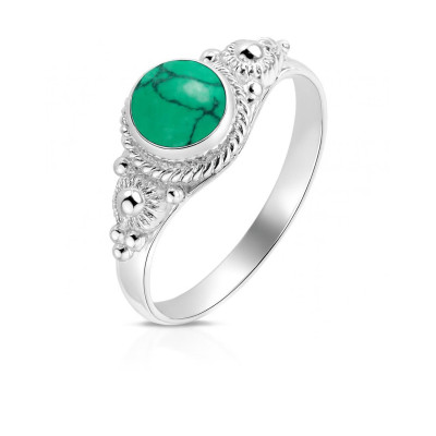 Bague Argent 925 Turquoise Reconstituée Cabochon Rond 6mm