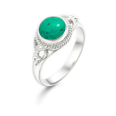Bague Argent 925 Turquoise Reconstituée  Cabochon Rond 7mm