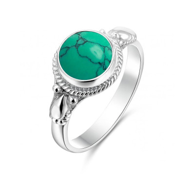 Bague Argent 925 Turquoise Reconstituée Cabochon Rond 8mm