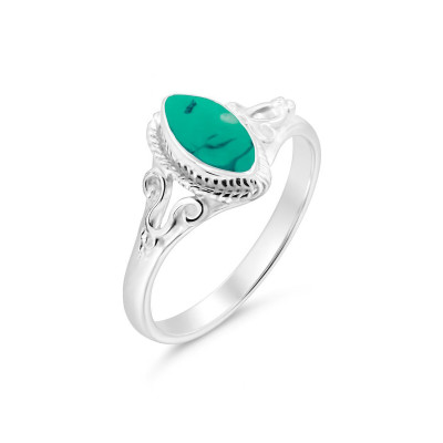 Bague Argent 925 Turquoise Reconstituée Navette 8x4mm