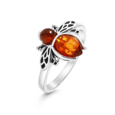Bague Argent Abeille Ambre