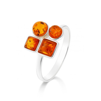 Bague Argent  Ambre 4 Pierres