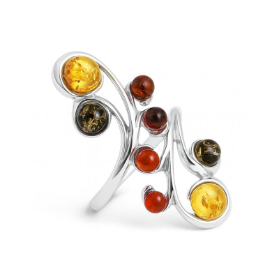 Bague Argent Ambre Multicolore 
