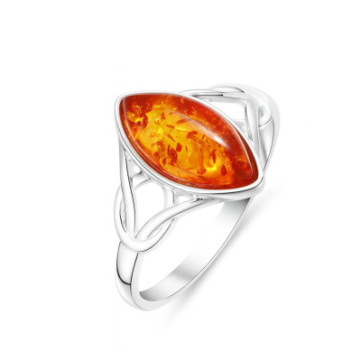 Bague Argent Ambre Navette style Celtique