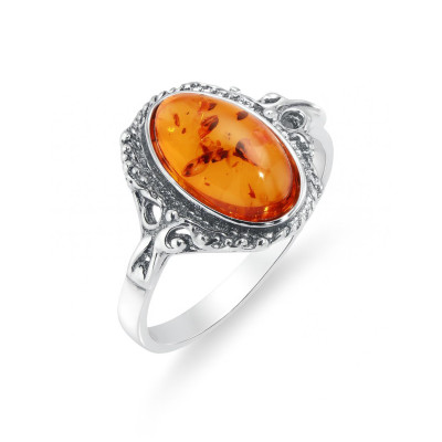 Bague Argent Ambre Ovale 11x7mm