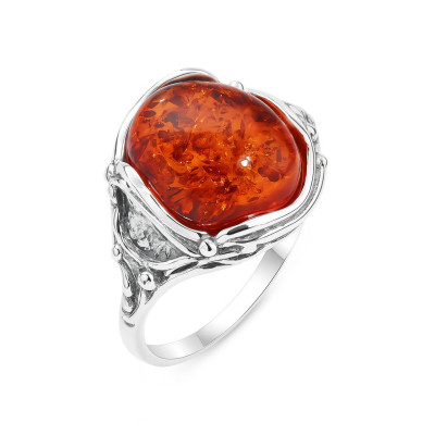 Bague Argent Ambre Ovale 12x10mm