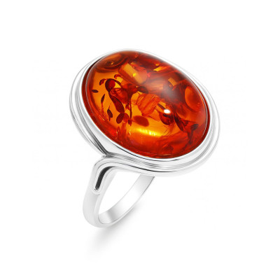 Bague Argent Ambre Ovale 16x12mm