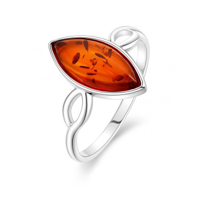 Bague Argent  Ambre Pierre Navette 12x6mm