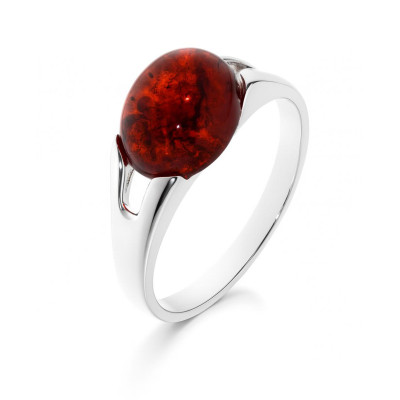 Bague Argent  Ambre Pierre Ovale 10x8mm
