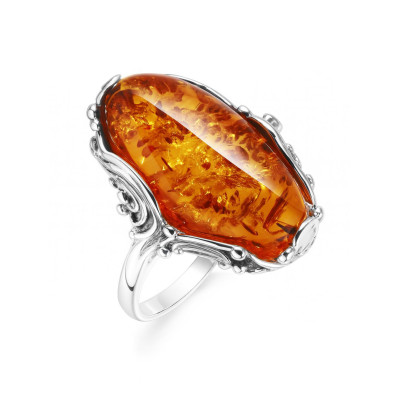 Bague Argent  Ambre Pierre Ovale 20x10mm