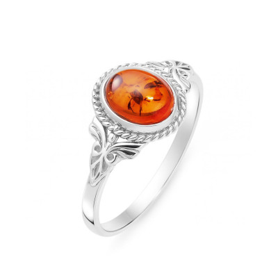 Bague Argent  Ambre Pierre Ovale 8x6mm