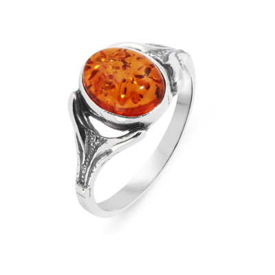 Bague Argent  Ambre Pierre Ovale 9x7mm