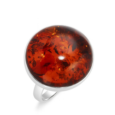 Bague Argent  Ambre Pierre Ronde 20mm