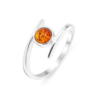 Bague Argent  Ambre Pierre Ronde 6mm